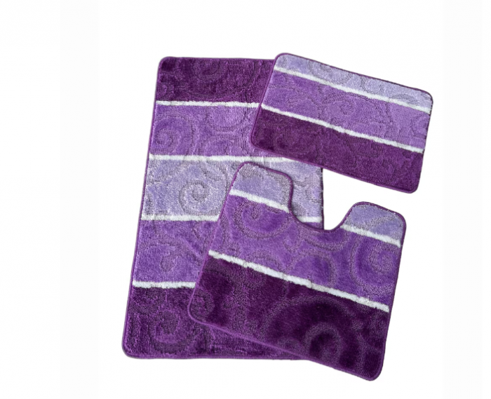 Set de 3 covorase de baie mari, Nova Home, mov dungi, 50x80, 50x40, 50x39 [6]