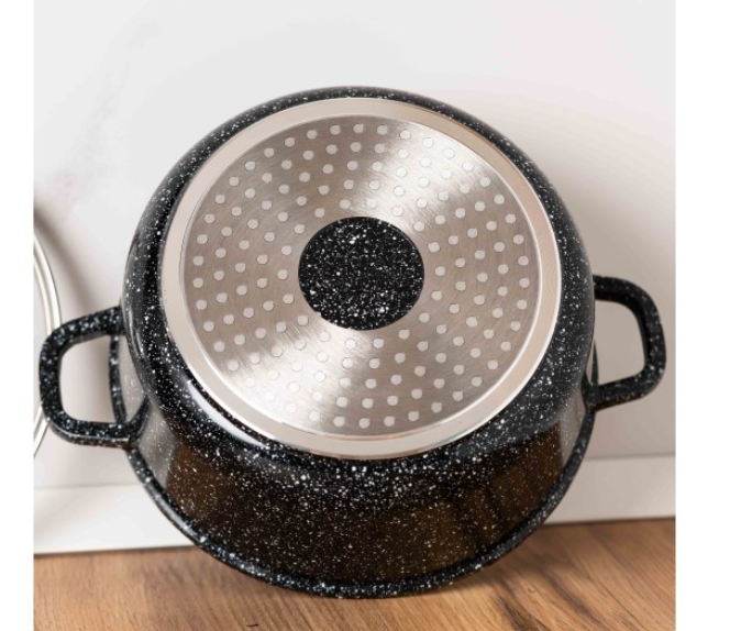 Set 3 cratite cu capace sticla, 20/24/28 cm, 2.3l/4.5l/6.5l, aluminiu turnat si invelis marmorat interior/exterior, Goldmann [14]