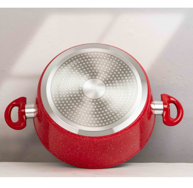 Set cratite din aluminiu forjat, 7 piese, Bohmann, marmorat interior-exterior, inclusiv inductie, rosu [2]