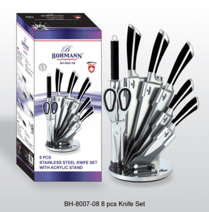 Set de cutite din inox turnat Bohmann, 8 piese, negru argintiu [5]