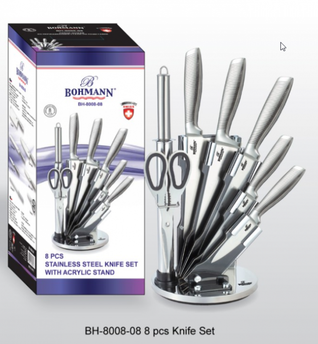 Set de cutite din inox turnat Bohmann, 8 piese, argintiu mat [3]