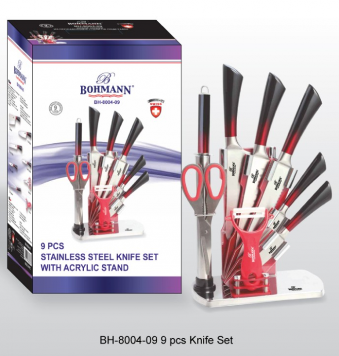 Set de cutite din inox turnat Bohmann, 9 piese, rosu [4]