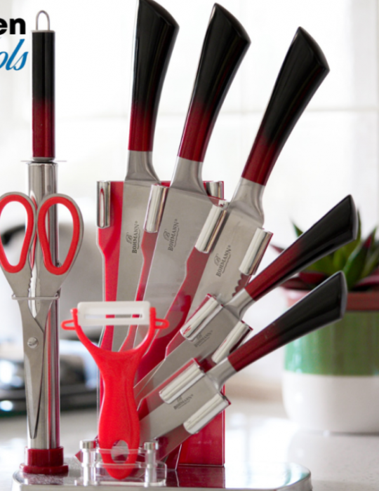 Set de cutite din inox turnat Bohmann, 9 piese, rosu [2]