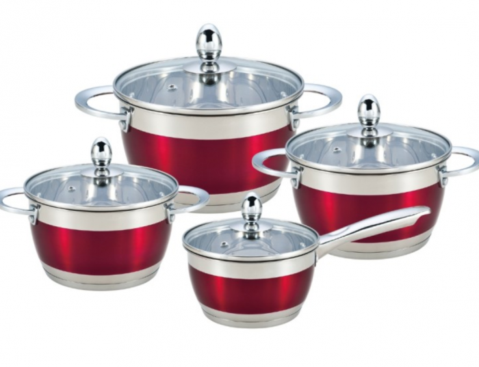 Set 8 piese, cratite inox termorezistente, 1.8l 2.5l 3.5l 5.9l, Bohmann, Rosu