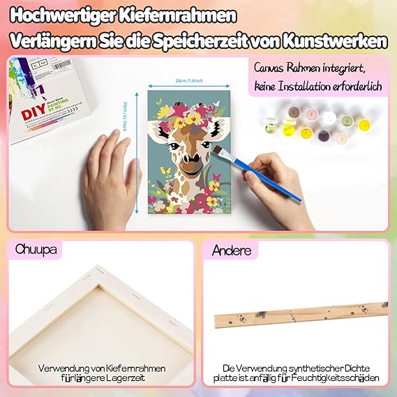 Pictura pe numere pentru copii 7-10 ani, set complet cu cadru din pin, 2 pensule si vopsele acrilice, 20 x 30 cm, model Cerb [6]