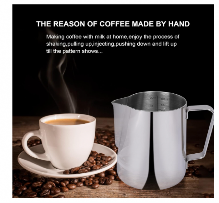 Cana pentru spumă de lapte 350 ml, inox 18/8, pentru latte art, jug profesional cu vârf subțire [5]