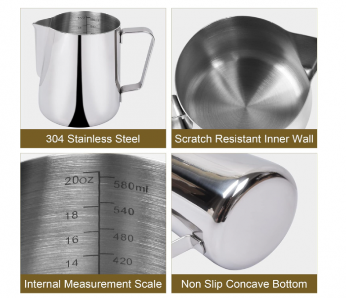Cana pentru spumă de lapte 350 ml, inox 18/8, pentru latte art, jug profesional cu vârf subțire [4]