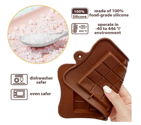 Set din silicon reutilizabil pentru ciocolată break‑apart – food‑grade, non‑stick, flexibil, rezistent la temperaturi între –40 °C și +230 °C. [3]