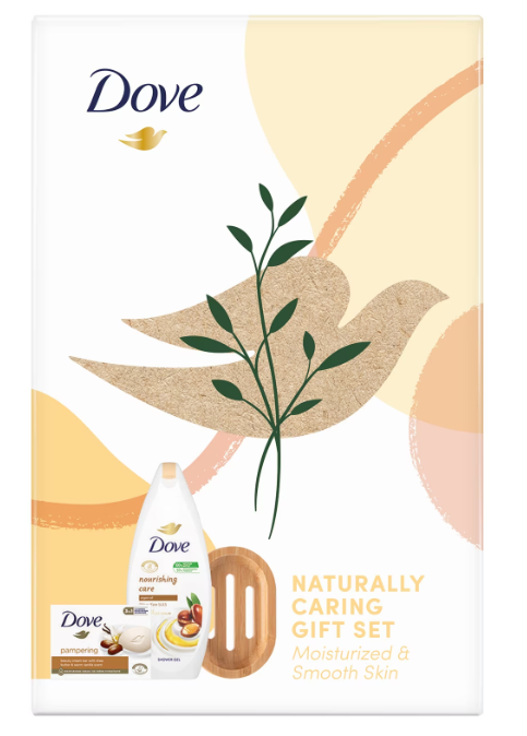 Set Dove Naturally Nourishing: Savoniera de bambus + Sapun Crema Purely Shea Butter, 90g + Gel De Dus Nourish Oil  Care, 250 ml