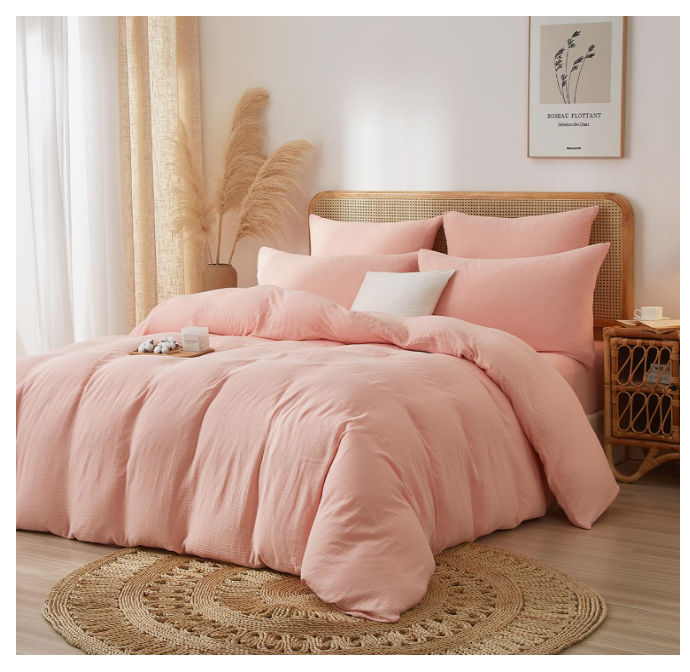 Set husă pilotă din muselină bumbac dublu strat 220 × 240 cm + 2 fețe pernă 65 × 65 cm – culoare naturală – respirabil și ultra-moale [3]