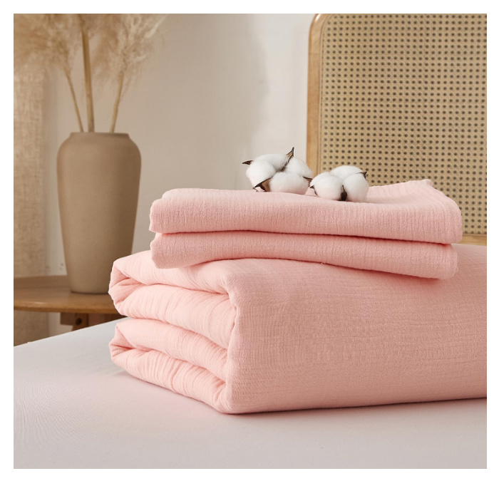 Set husă pilotă din muselină bumbac dublu strat 220 × 240 cm + 2 fețe pernă 65 × 65 cm – culoare naturală – respirabil și ultra-moale [7]