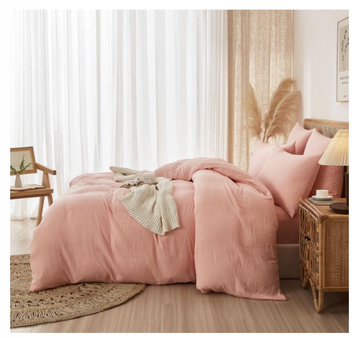 Set husă pilotă din muselină bumbac dublu strat 220 × 240 cm + 2 fețe pernă 65 × 65 cm – culoare naturală – respirabil și ultra-moale [5]