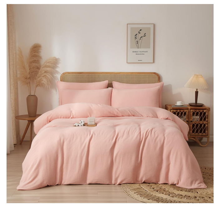 Set husă pilotă din muselină bumbac dublu strat 220 × 240 cm + 2 fețe pernă 65 × 65 cm – culoare naturală – respirabil și ultra-moale [2]