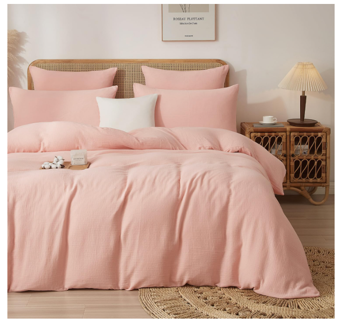 Set husă pilotă din muselină bumbac dublu strat 220 × 240 cm + 2 fețe pernă 65 × 65 cm – culoare naturală – respirabil și ultra-moale [4]