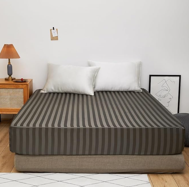 Cearceaf 180×200 cm Satin Anthracite cu Dungi – Respirant, Elastic Integral, Bonnet 15–30 cm [3]