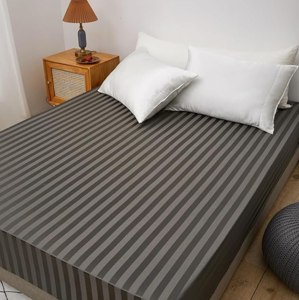 Cearceaf 180×200 cm Satin Anthracite cu Dungi – Respirant, Elastic Integral, Bonnet 15–30 cm [2]