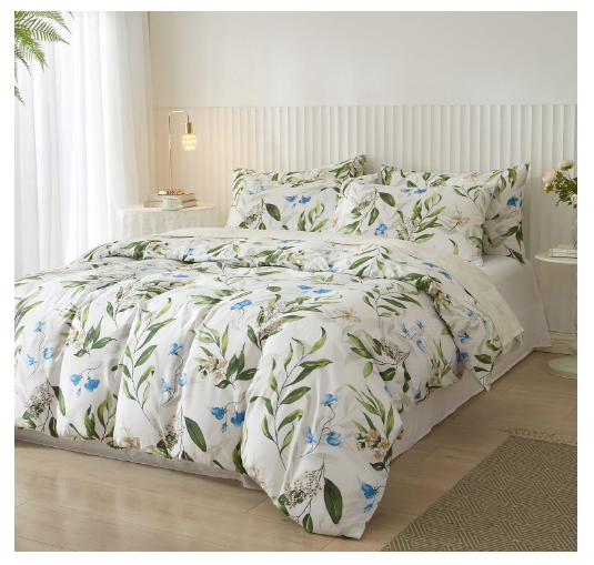 Set husă pilotă 240 × 260 cm + 2 fețe pernă 65 × 65 cm, microfibră – model frunze, cu fermoar [4]