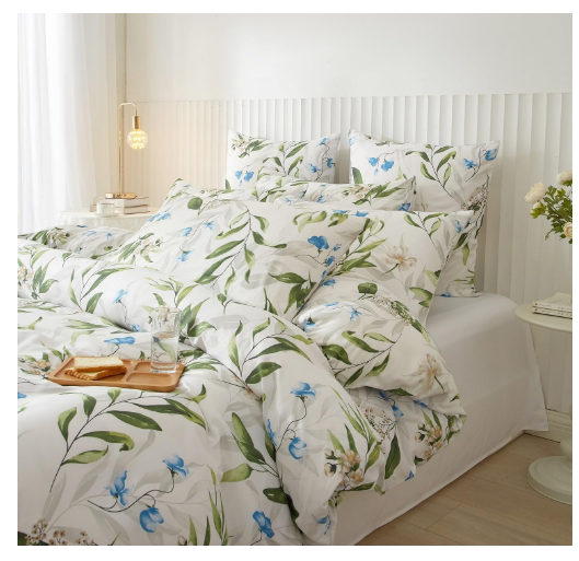 Set husă pilotă 240 × 260 cm + 2 fețe pernă 65 × 65 cm, microfibră – model frunze, cu fermoar [5]