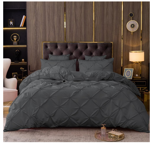 Set husă pilotă pliuri (pleated) din microfibră, neagra, set dublu 220×240 cm + 2 fețe pernă 65×65 cm, cu fermoar [2]
