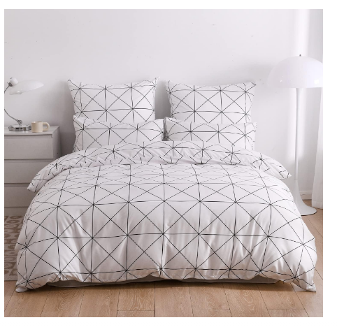 Set husă pilotă 240 × 260 cm + 2 fețe pernă 65 × 65 cm, microfibră – model geometric alb-negru, cu fermoar [2]