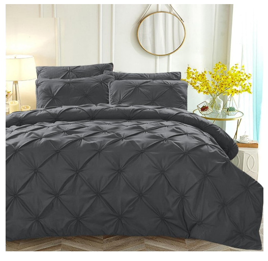 Set husă pilotă pliuri (pleated) din microfibră, neagra, set dublu 220×240 cm + 2 fețe pernă 65×65 cm, cu fermoar [1]