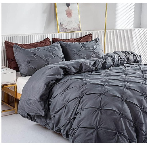 Set husă pilotă pliuri (pleated) din microfibră, neagra, set dublu 220×240 cm + 2 fețe pernă 65×65 cm, cu fermoar [3]