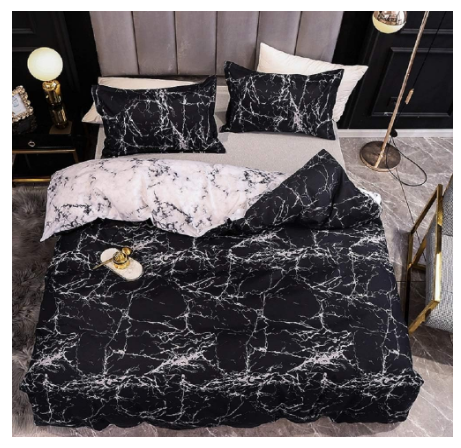 Set husa pilota 240 × 260 cm din bumbac 100 %, marmura neagra, cu fermoar + 2 fețe pernă 65 × 65 cm [5]