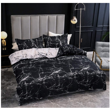 Set husa pilota 240 × 260 cm din bumbac 100 %, marmura neagra, cu fermoar + 2 fețe pernă 65 × 65 cm [3]