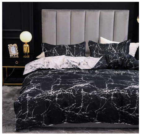 Set husa pilota  200 × 200 cm din bumbac 100 %, marmura neagra, cu fermoar + 2 fețe pernă 65 × 65 cm - Copie [4]