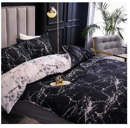 Set husa pilota  200 × 200 cm din bumbac 100 %, marmura neagra, cu fermoar + 2 fețe pernă 65 × 65 cm - Copie [2]