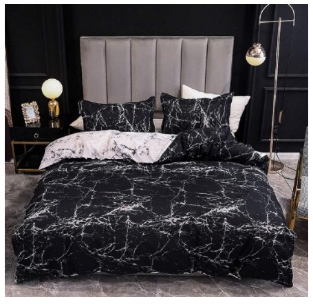 Set husa pilota 240 × 260 cm din bumbac 100 %, marmura neagra, cu fermoar + 2 fețe pernă 65 × 65 cm [1]