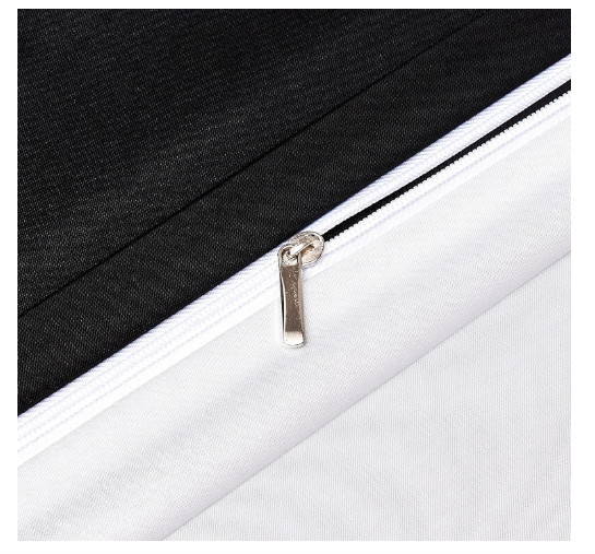 Set husă pilotă satin negru-alb 240×260 cm + 2 fețe pernă 65×65 cm, textură mătăsoasă și fermoar [6]