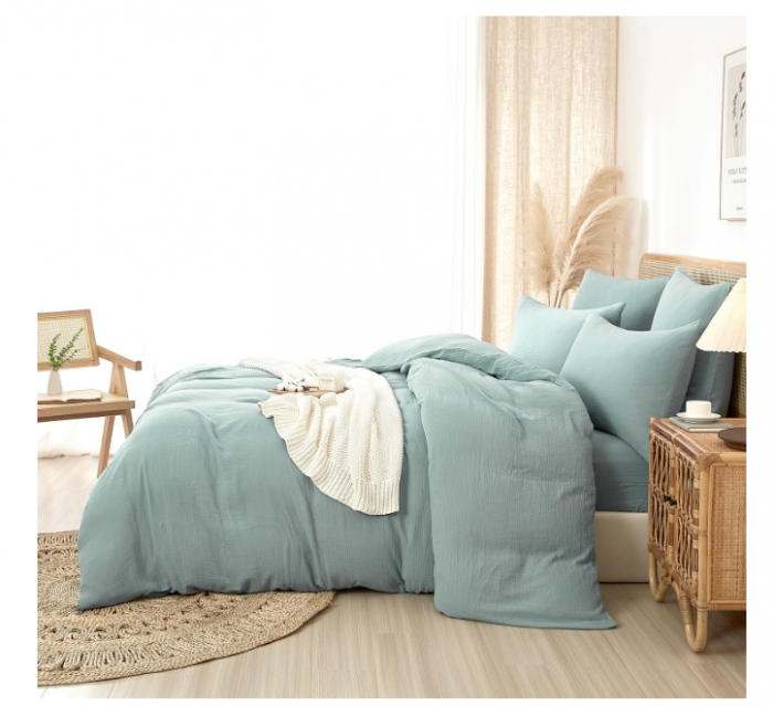 Set husă de pilotă din muselină 100 % bumbac 240 × 260 cm cu fermoar + 2 fețe pernă 65 × 65 cm – culoare verde mentă – extra moale și respirabil [5]
