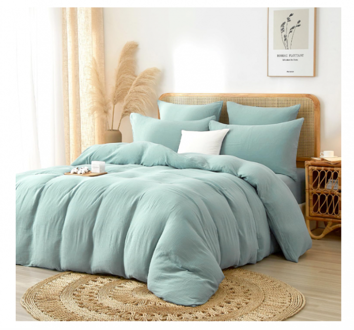 Set husă de pilotă din muselină 100 % bumbac 240 × 260 cm cu fermoar + 2 fețe pernă 65 × 65 cm – culoare verde mentă – extra moale și respirabil [3]