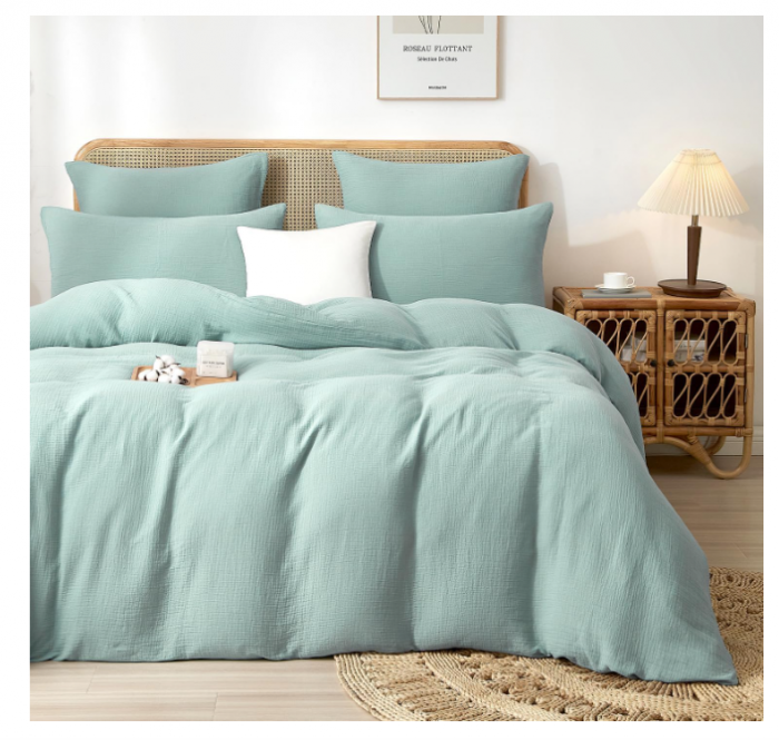 Set husă de pilotă din muselină 100 % bumbac 240 × 260 cm cu fermoar + 2 fețe pernă 65 × 65 cm – culoare verde mentă – extra moale și respirabil [4]