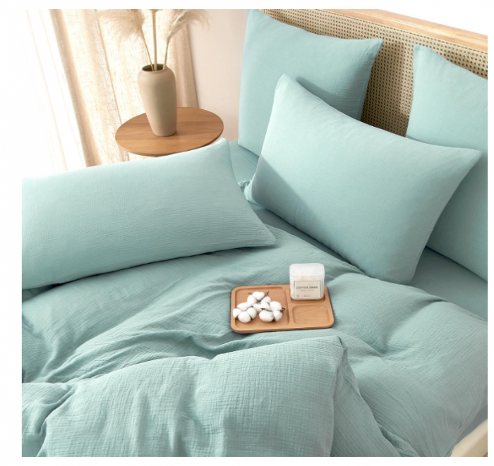 Set husă de pilotă din muselină 100 % bumbac 240 × 260 cm cu fermoar + 2 fețe pernă 65 × 65 cm – culoare verde mentă – extra moale și respirabil [6]