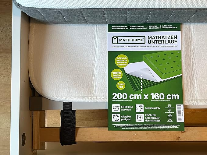 Protectie Saltea din Fetru pentru Cadru cu Sipci 160x200 cm, Suport Respirabil din Poliester 100%, Strat de Protectie pentru Saltea [2]