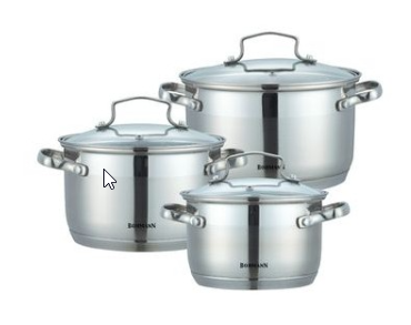 Set 3 oale inox cu capac sticla, Bohmann, 2.1L, 2.9L, 3.9L