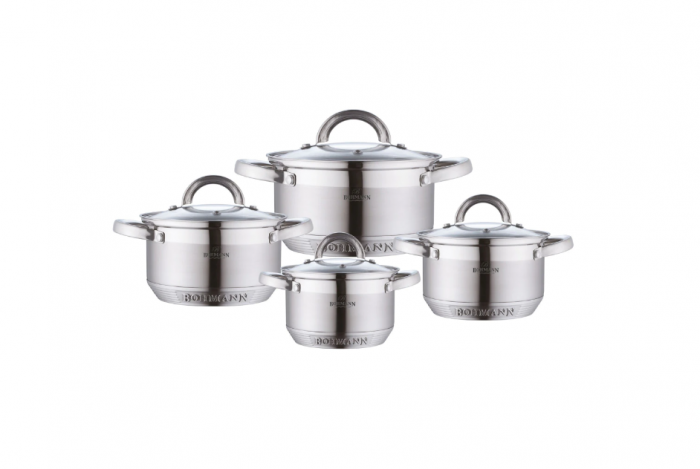 Set oale inox 8 piese Bohmann, 6.5L 3.9L 2.9L,2.1L, 7 straturi, compatibil cu inductie