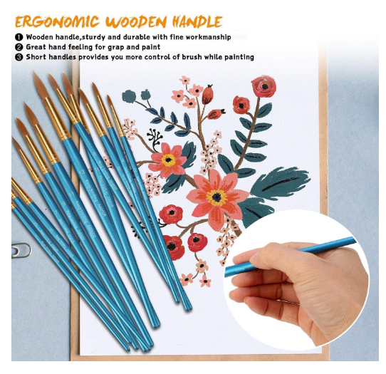 Set pensule sintetice nylon – 12 piese pentru pictură acrilic, acuarelă, ulei, albastru [5]