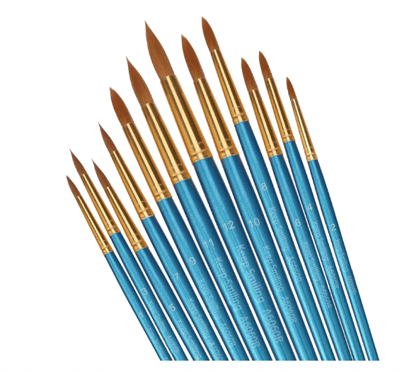 Set pensule sintetice nylon ,   12 piese pentru pictura acrilic, acuarela, ulei, albastru