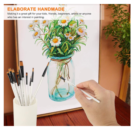 Set pensule sintetice nylon – 12 piese pentru pictură acrilic, acuarelă, ulei, argintiu [7]