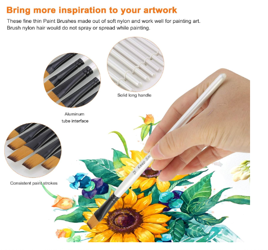 Set pensule sintetice nylon – 12 piese pentru pictură acrilic, acuarelă, ulei, argintiu [5]