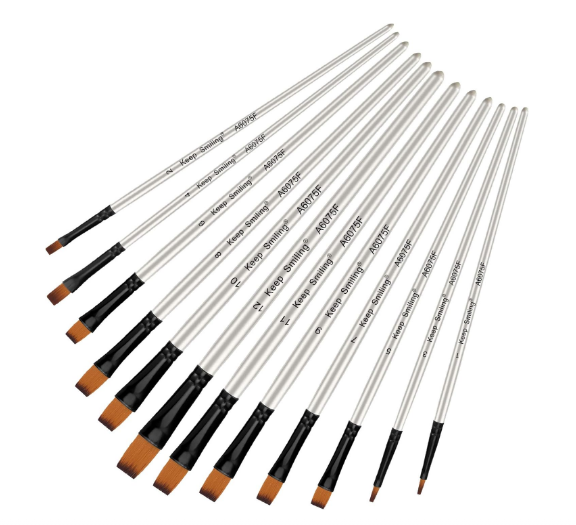 Set pensule sintetice nylon – 12 piese pentru pictură acrilic, acuarelă, ulei, argintiu [9]