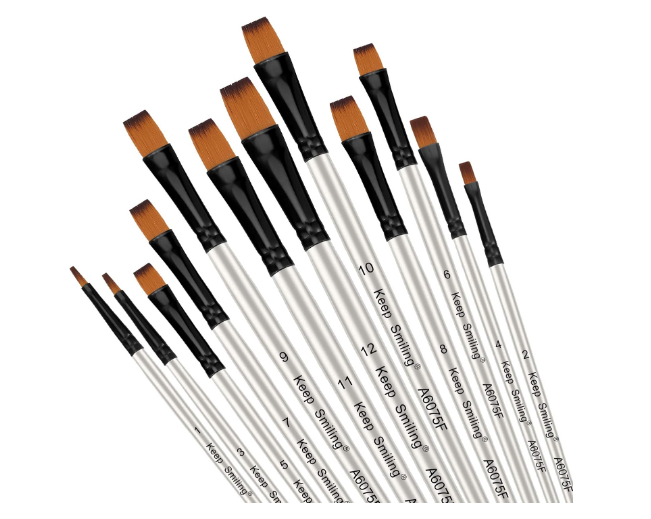 Set pensule sintetice nylon ,   12 piese pentru pictura acrilic, acuarela, ulei, argintiu