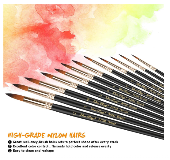 Set pensule sintetice nylon – 12 piese pentru pictură acrilic, acuarelă, ulei, negru [4]