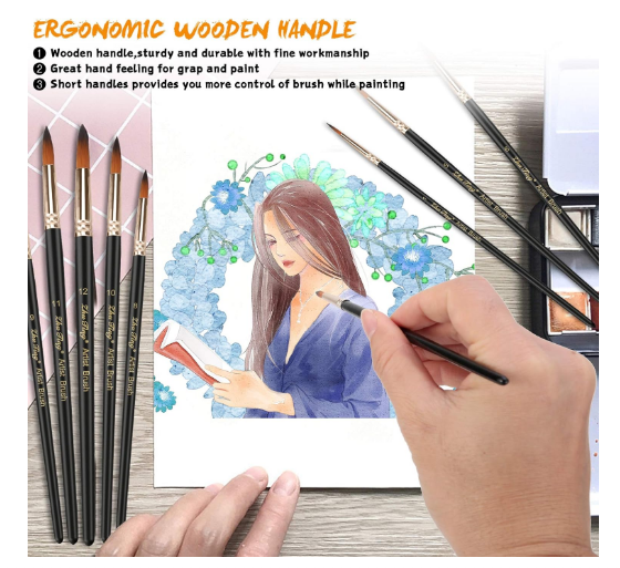 Set pensule sintetice nylon – 12 piese pentru pictură acrilic, acuarelă, ulei, negru [5]