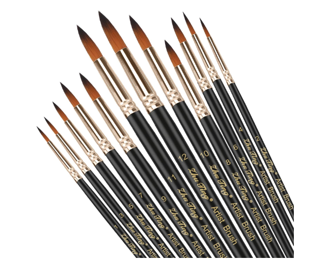 Set pensule sintetice nylon ,   12 piese pentru pictura acrilic, acuarela, ulei, negru
