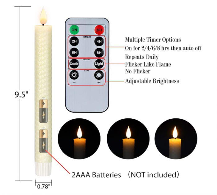 Set 6 lumânări LED tip candelă, cu flacără „dansantă”, alimentate cu baterii, cu telecomandă și temporizator, decor Crăciun & Halloween [2]