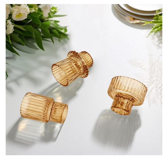 Set suporturi de lumânări Tealight/Stâlp- portocaliu – sticlă groasă cu efect prismă, design elegant pentru nuntă și decor masă [5]